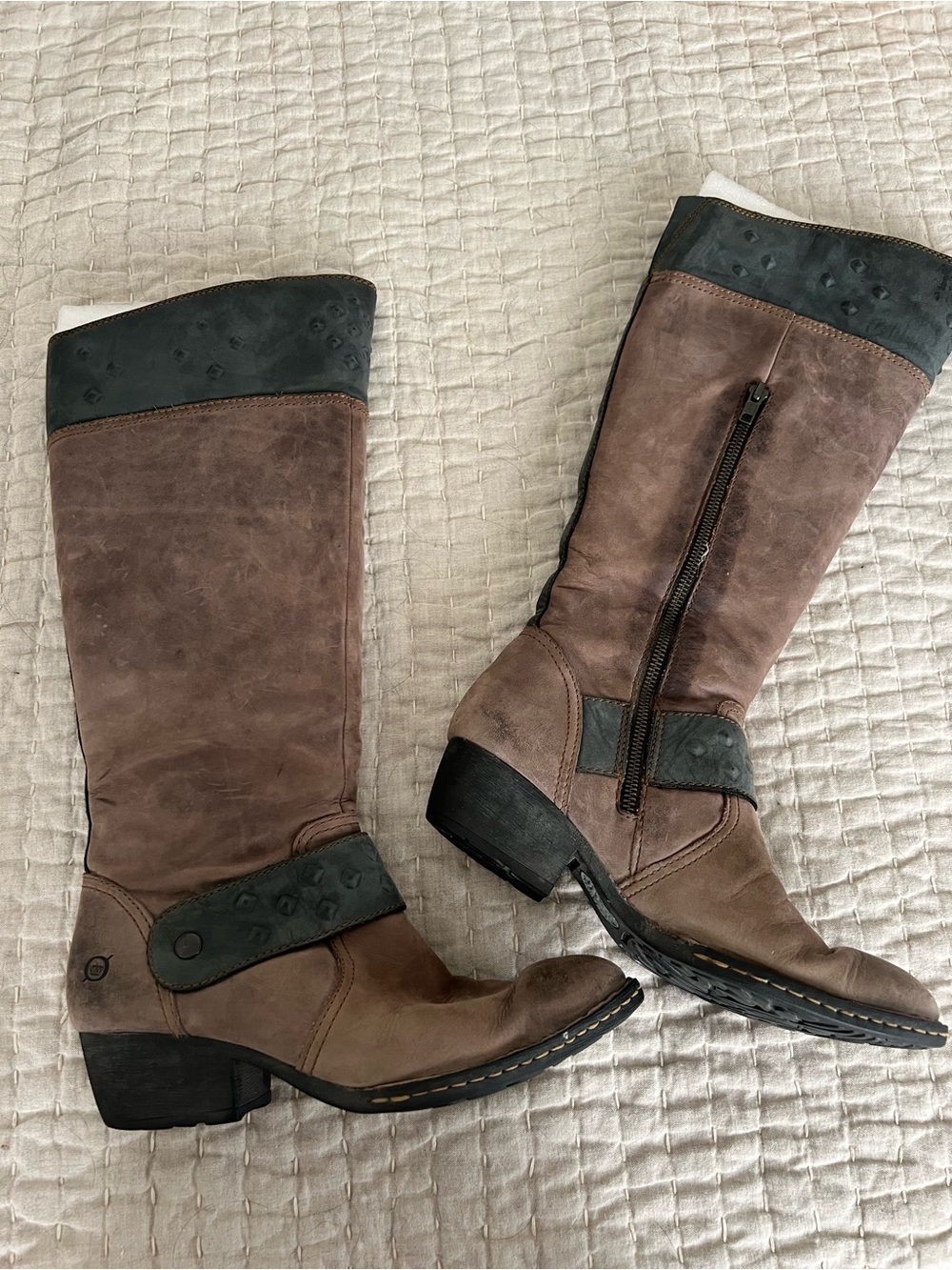 Born Two-Tone Brown and Grey Knee-High Leather Boots Size 8 M